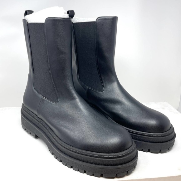 Good American Chelsea Lug Sole Combat Boots In Black Size 13 New - Picture 2 of 9